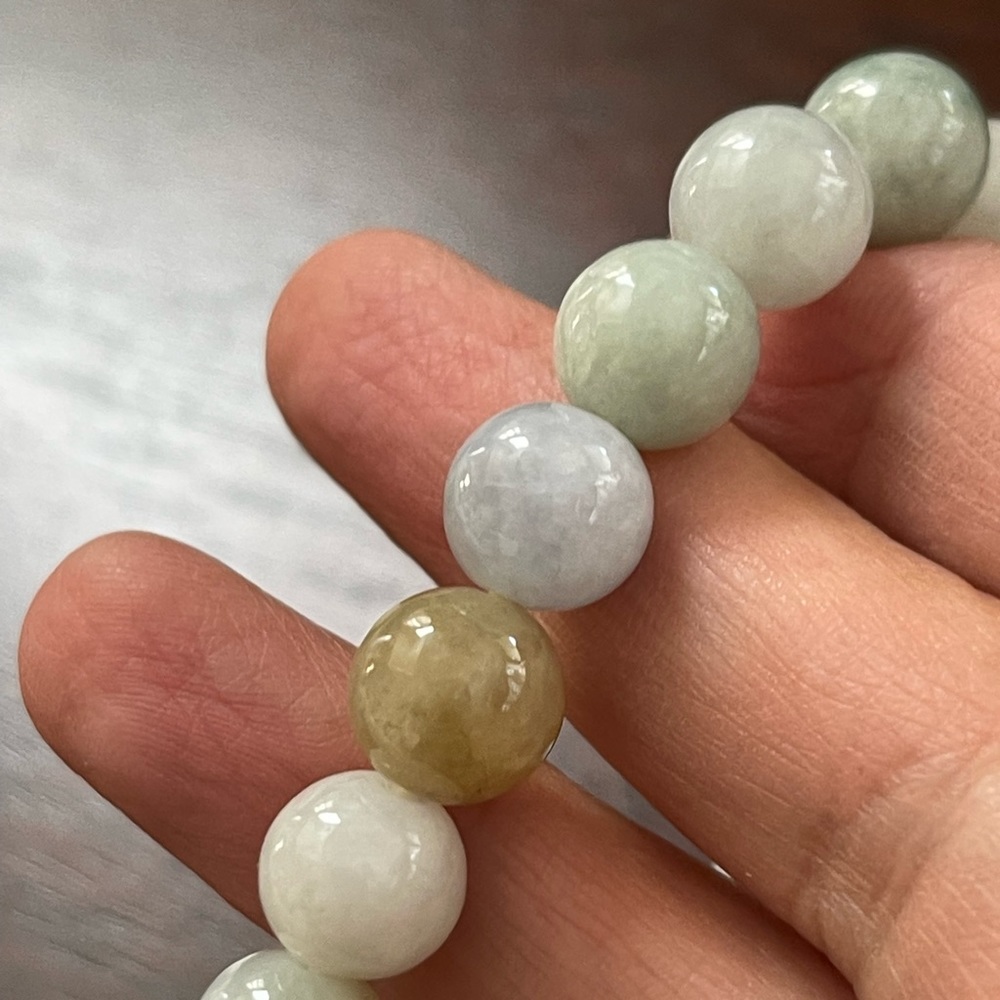 Lavender green yellow 10mm genuine jadeite jade bead stretchy bangle bracelet - Picture 6 of 6